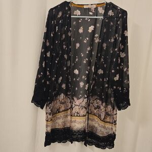 Rewind Black and Pink Floral Lace Robe